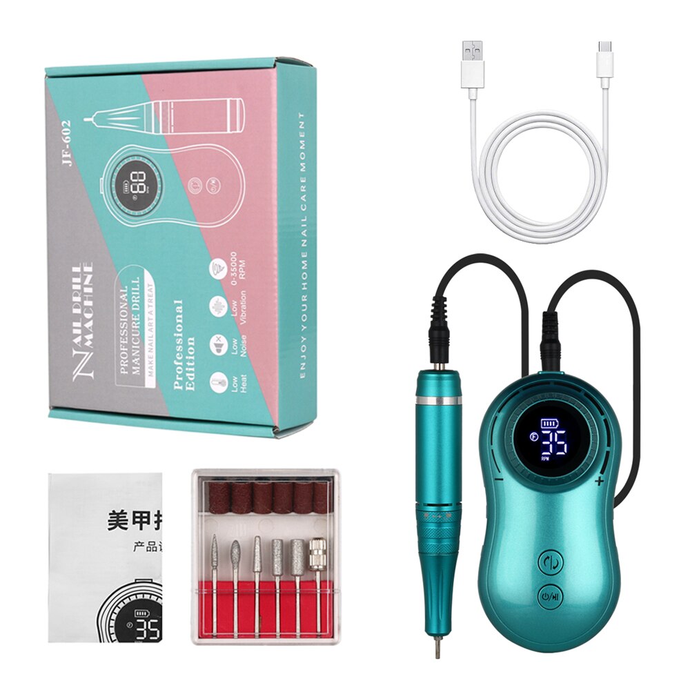 Professional Nail Drill Machine 35000RPM Speeds Rechargeable Manicure Pedicure Tools With LCD Display Nail File For Polish Nails