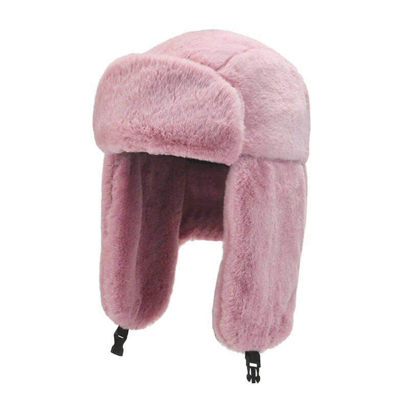 Fashion Women Winter Warm Faux Fur Bomber Hats Black White Solid Color Thicken Earflap Caps Autumn Winter Ear Protect Ski Hat