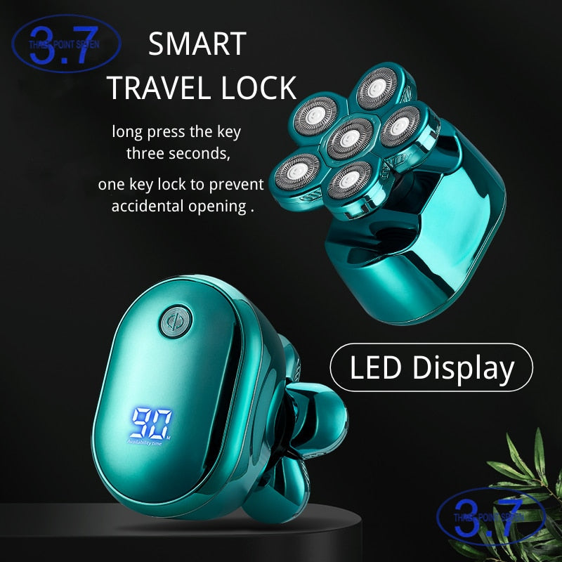 Electric Shaver Razor for Men Bald Head Shaving Machine Beard Hair Trimmer Rechargeable LED Display IPX6 Waterproof 6 In 1 Kit