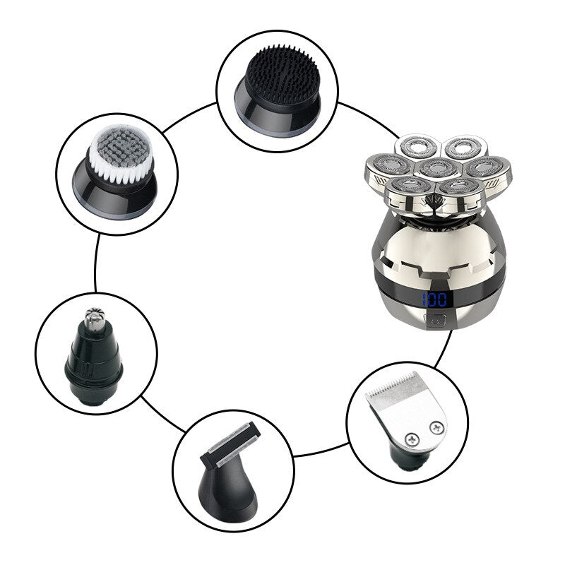 6-in-1 Electric Head Shaver for Bald Men Cordless Rechargeable LED Mens Electric Waterproof Wet Dry Razor Grooming Kit