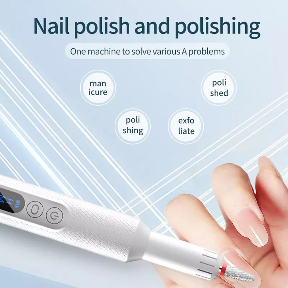 Electric Nail Drill Machine with Charging Base Electric Nail Sander Cordless Rechargeable Manicure Pedicure Set Nail Art Tools