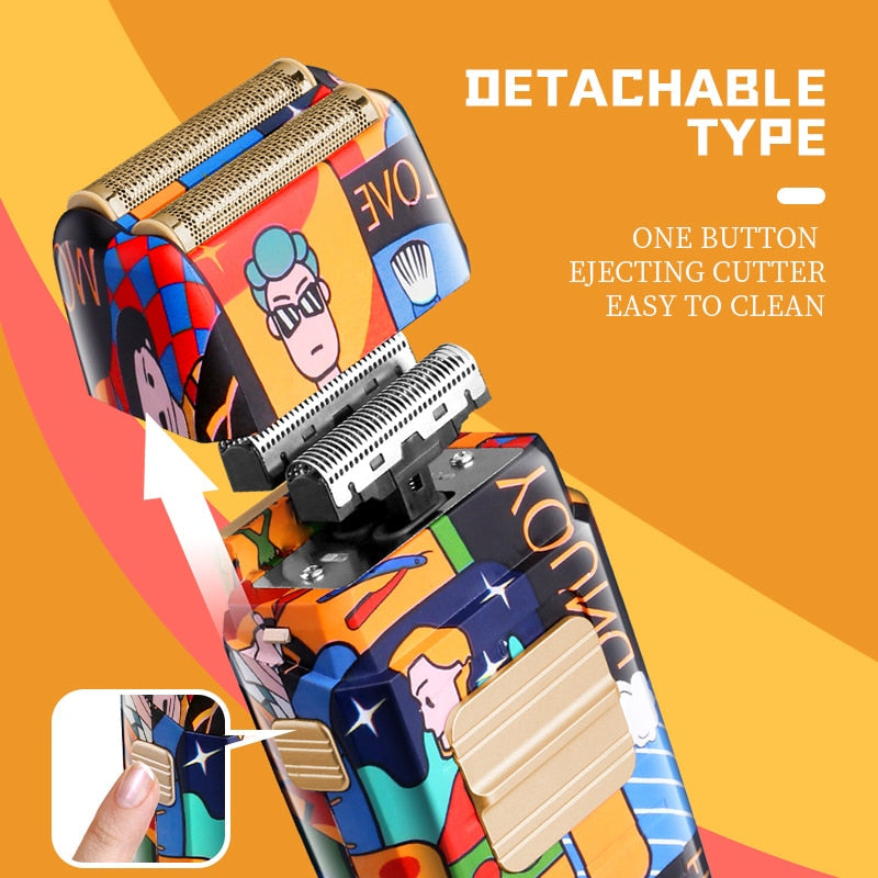 Electric Shaver Razor Grooming Kit Hair Shaver for Men Wet Dry Beard Shaving Machine Graffiti Pattern Electric Razor