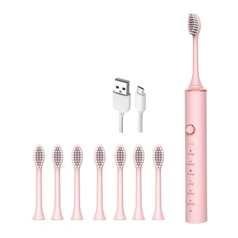 Ultrasonic Sonic Electric Toothbrush for Adults USB Rechargeable Waterproof Electric Teeth Tooth Brushes with 8 Replacement Heads