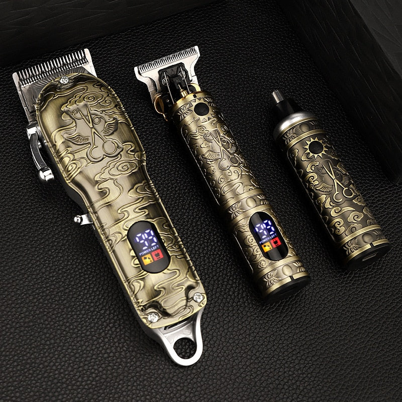 Push and Shear Barber Set Professional Electric Oil Head Push and Shear Carving Pusher Razor Nose Hair Device Gift Box Clipper