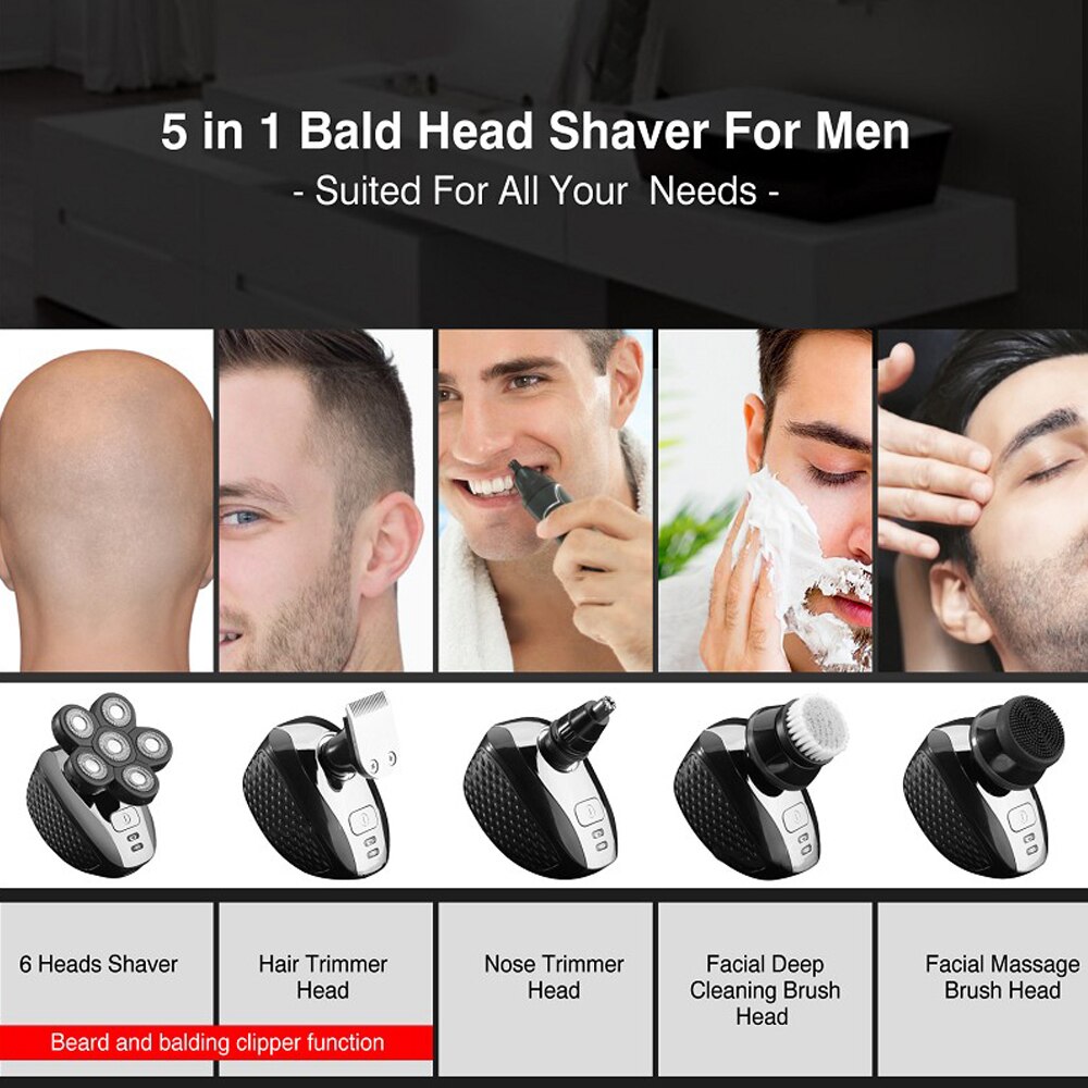 Multifunction Rechargeable Electric Men Electric Shaver 6D Floating Heads Bald Head Shaver for Men