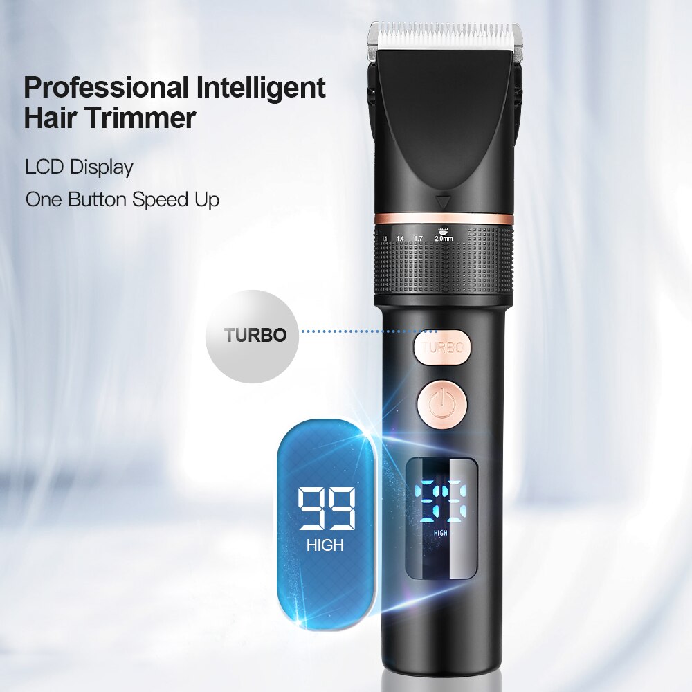 Electric Titanium Ceramic Blade Salon Hair Trimmer Titanium Ceramic Blade Salon Men Hair Cutting Barber Machine LCD Display