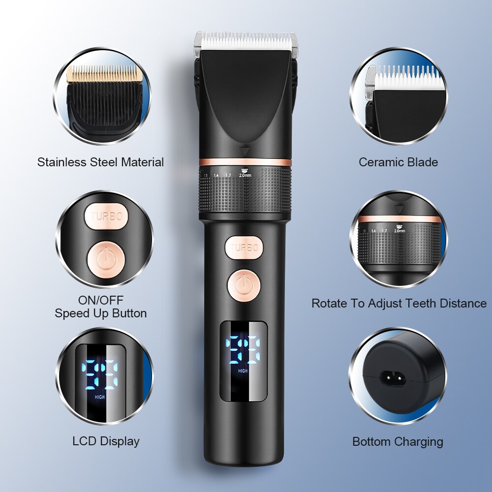 Electric Titanium Ceramic Blade Salon Hair Trimmer Titanium Ceramic Blade Salon Men Hair Cutting Barber Machine LCD Display
