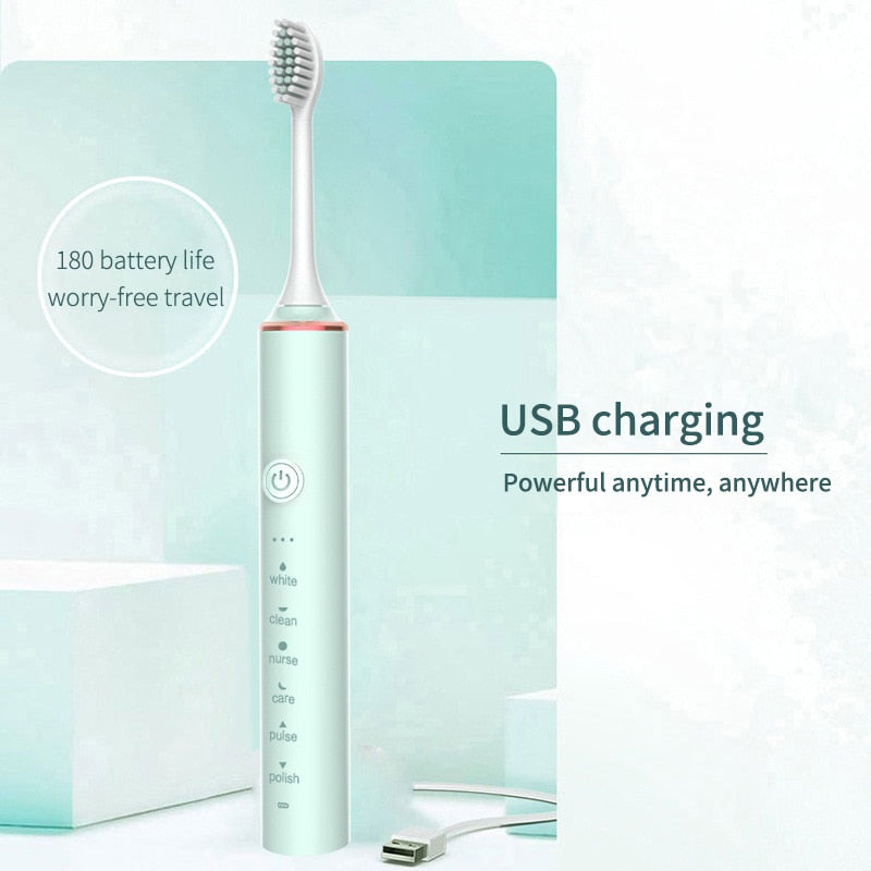 Ultrasonic Sonic Electric Toothbrush for Adults USB Rechargeable Waterproof Electric Teeth Tooth Brushes with 4 Replacement Heads
