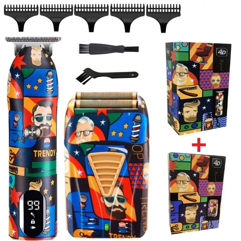 Professional Barber Hair Clipper Rechargeable Graffiti Electric Finish Cutting Machine Beard Trimmer Shaver Cordless Work