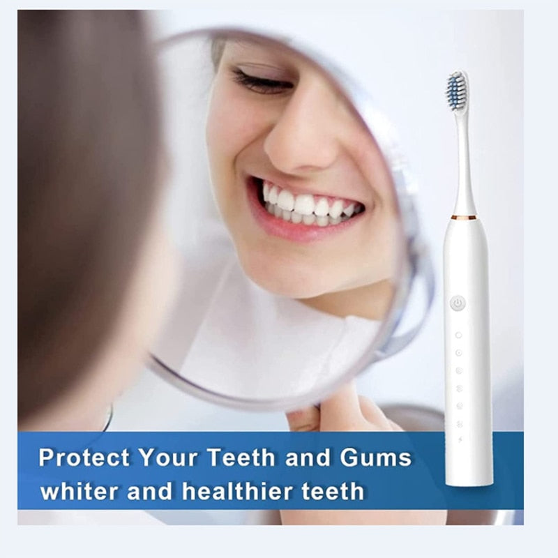 Ultrasonic Sonic Electric Toothbrush USB Charging Electronic Teeth Brush Adult Tooth Whitening 6 Mode IPX7 Waterproof with 8 Heads