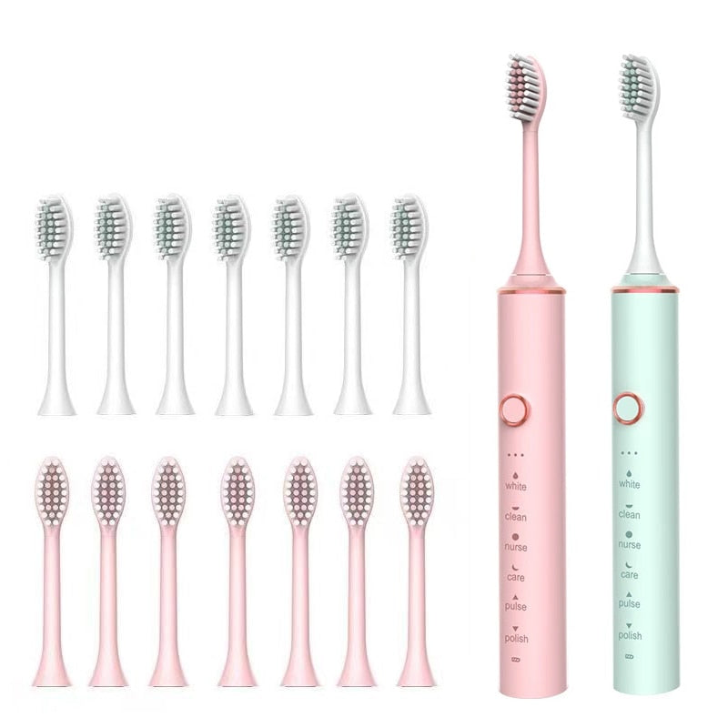 Ultrasonic Sonic Electric Toothbrush for Adults USB Rechargeable Waterproof Electric Teeth Tooth Brushes with 16 Replacement Heads