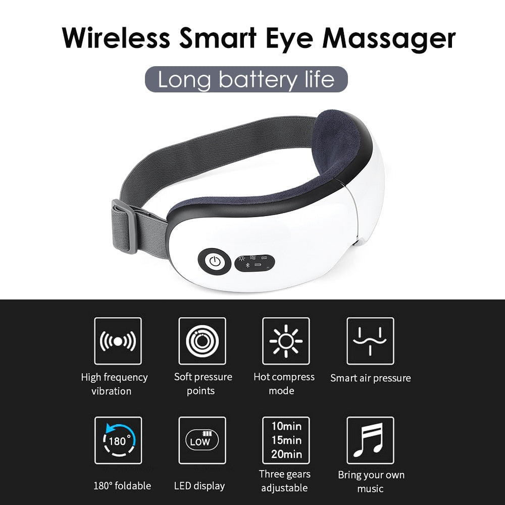Smart Hot Compress Eye Massager 4D Airbag Massage Multi-frequency Vibration Bluetooth Music Eye Protection Device Sleep Massage Device USB Charging