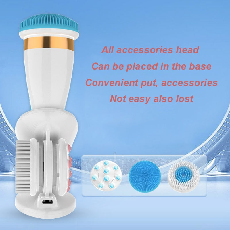 3 IN 1 Facial Cleansing Brush New Electric Cleanser Face Spin Brush Facial  for Skin Deep Clean Electric Wash Brush Instrument