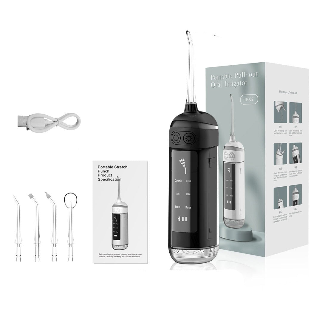 Pull-out Water Dental Flosser Oral Irrigator Rechargeable 180ML Tank Large Screen Portable Water Jet Floss Pick 6speed for Teeth
