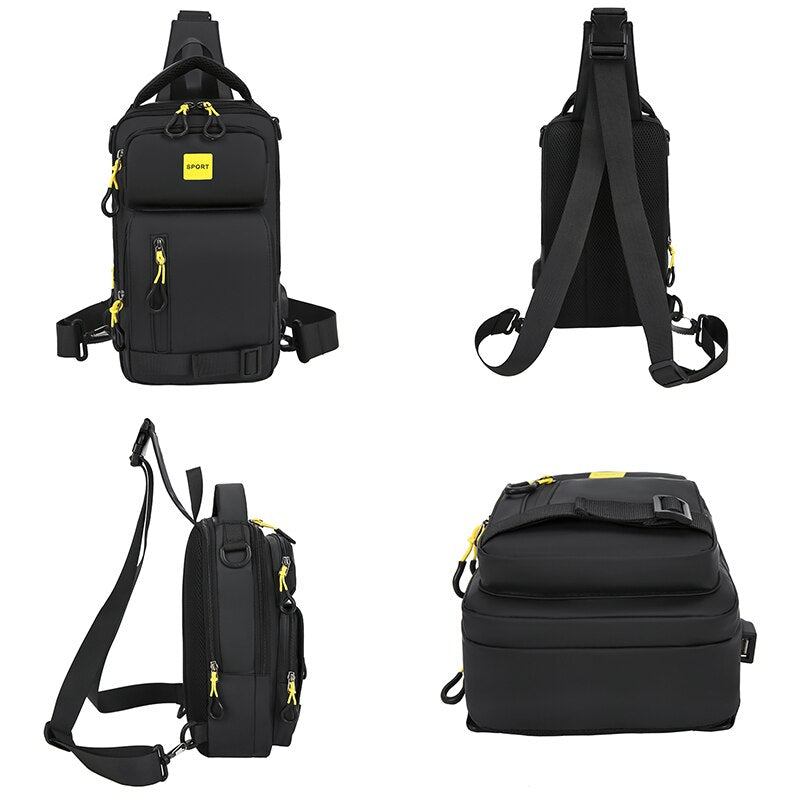 Sling Bag For Men Multi-function Crossbody Bags For Men Waterproof Bag Male USB Charging Large Capacity Nylon Cloth Chest Bag