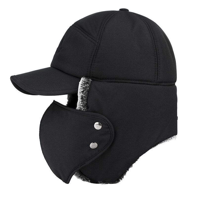 Men's Ear Protection Face Bomber Hats Thicker Plus Velvet Warm Women Winter Hat Outdoor Cycling Snow Male Bone Cap Ski Hat