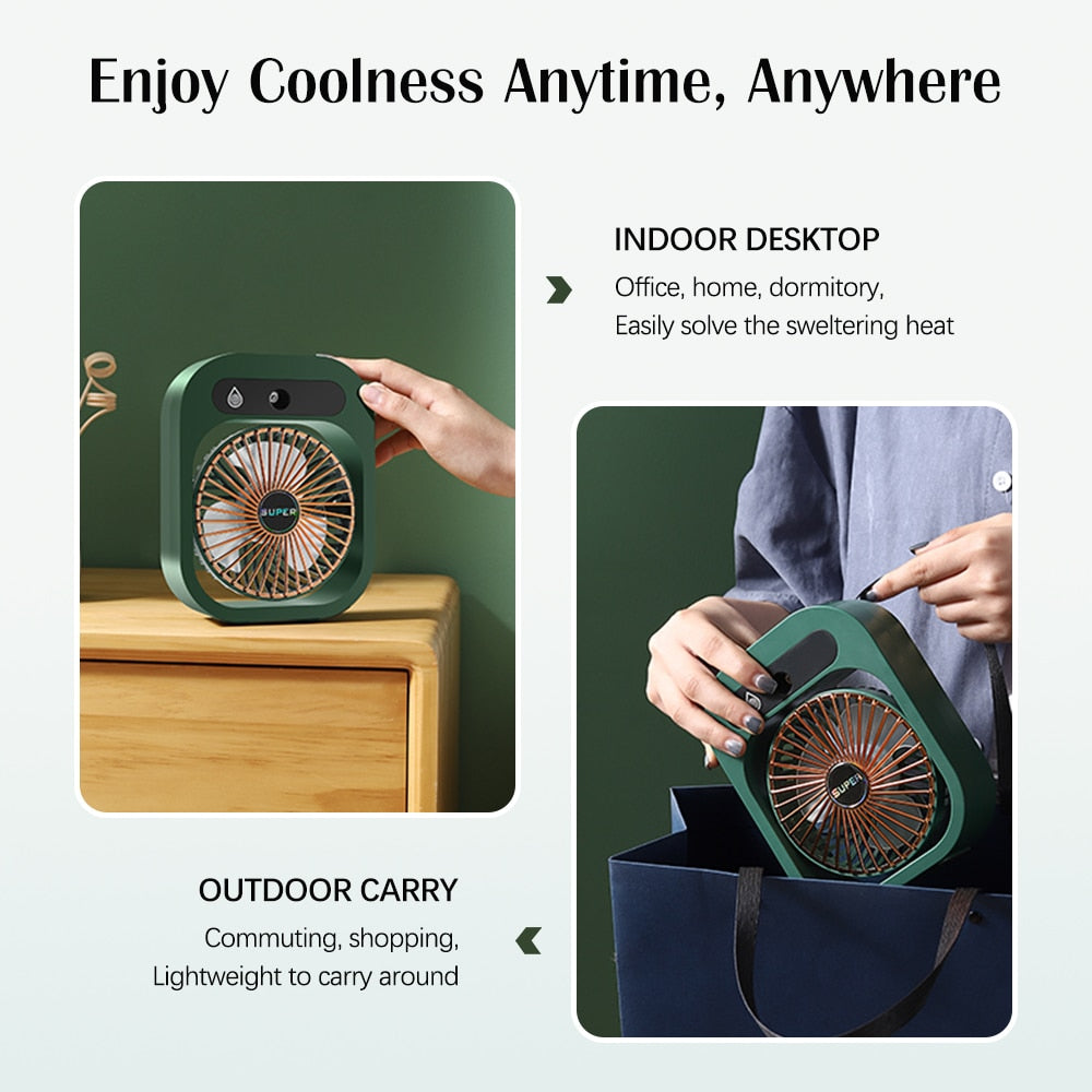Portable Mist Fan USB Rechargeable Battery Desktop  Air Conditioning Water Spray Humidifier Moisturizing Cooling Fan 3 Speeds
