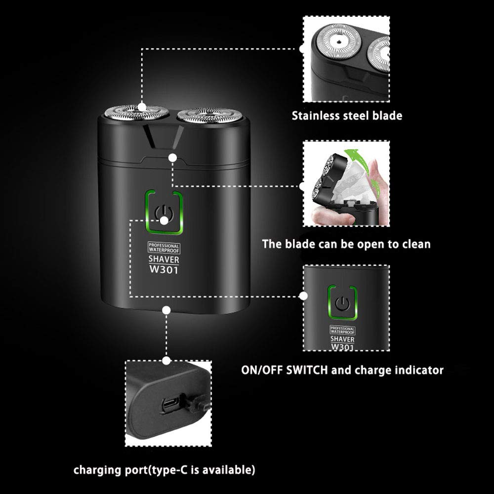 Electric Waterproof Shaver for Men USB Rechargeable Portable Rotary Double-head Shaver Mini Pocket Shaver