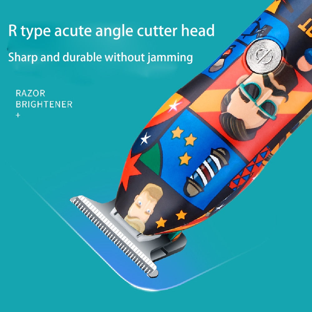 Professional Hair Clipper Barber Rechargeable Graffiti Electric Finish Cutting Machine Beard Trimmer Shaver Cordless Work