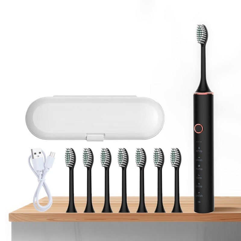 Ultrasonic Electric Toothbrush Set Rechargeable USB for Adults Sonic Automatic Tooth Brush Whitening Oral Hygiene 8 Replacement Head