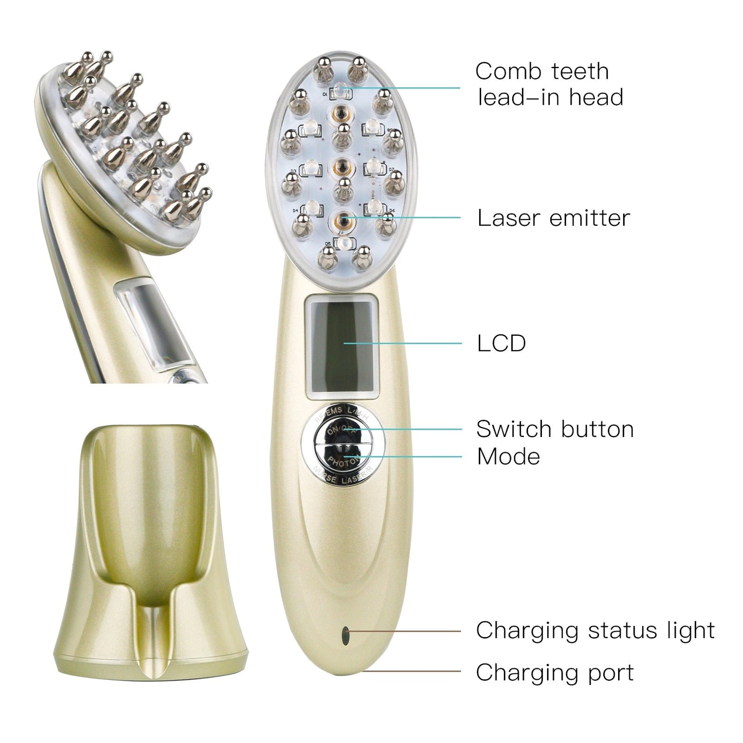 Electric Laser Hair Growth Comb Anti Hair Loss Massage Infrared RF Red Light EMS Vibration Massager Hair Brush Hair Care