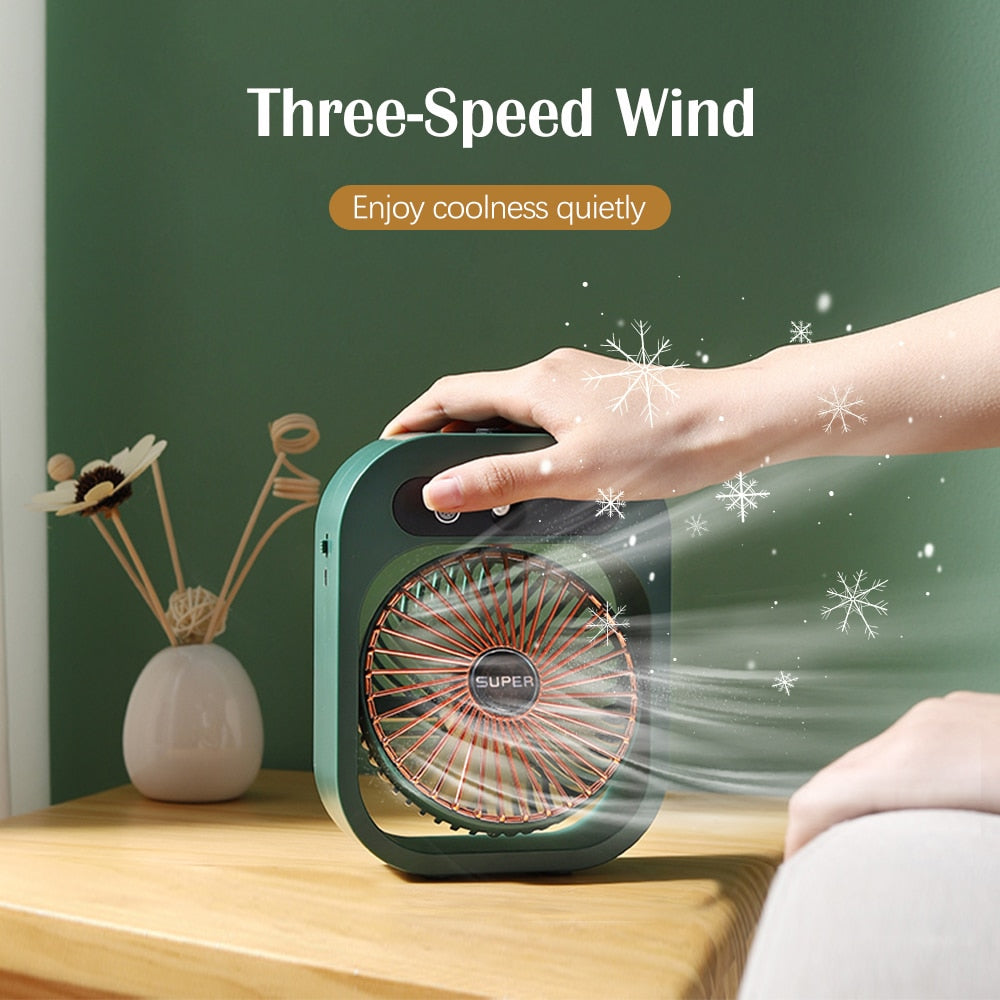Portable Mist Fan USB Rechargeable Battery Desktop  Air Conditioning Water Spray Humidifier Moisturizing Cooling Fan 3 Speeds