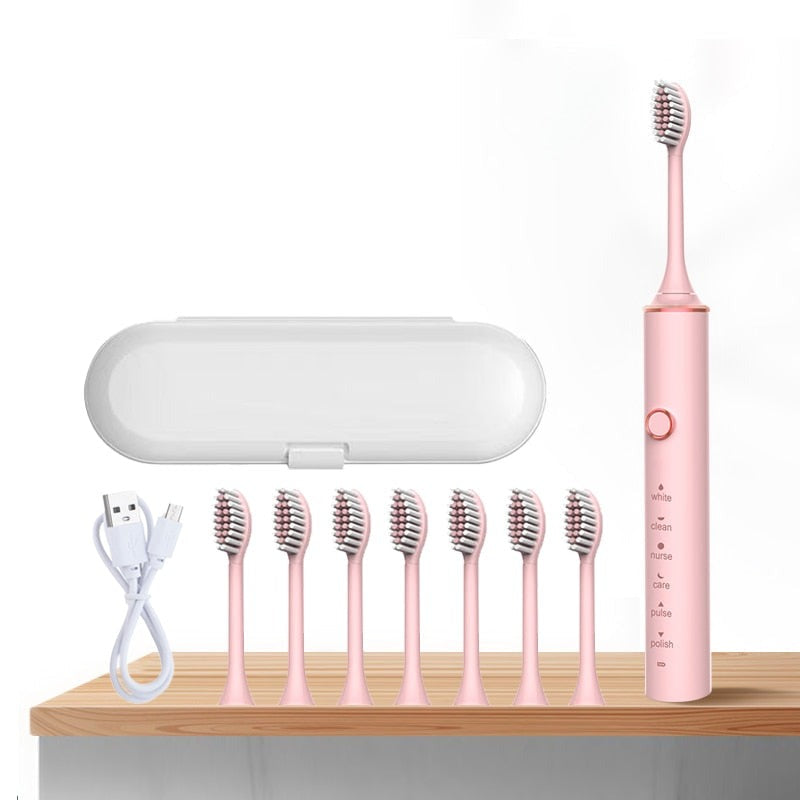 Ultrasonic Electric Toothbrush Set Rechargeable USB for Adults Sonic Automatic Tooth Brush Whitening Oral Hygiene 8 Replacement Head