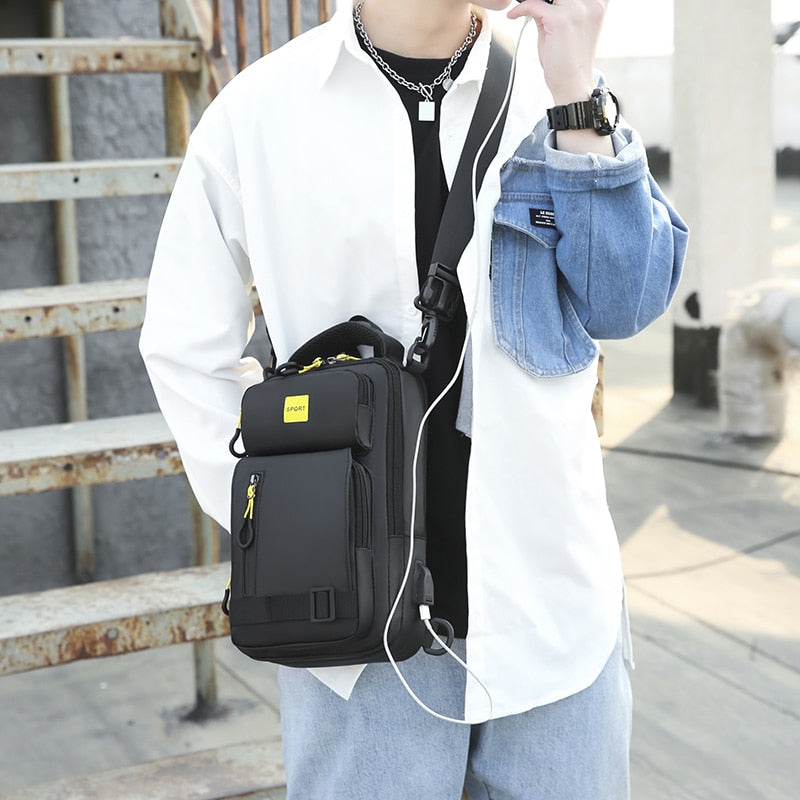 Sling Bag For Men Multi-function Crossbody Bags For Men Waterproof Bag Male USB Charging Large Capacity Nylon Cloth Chest Bag