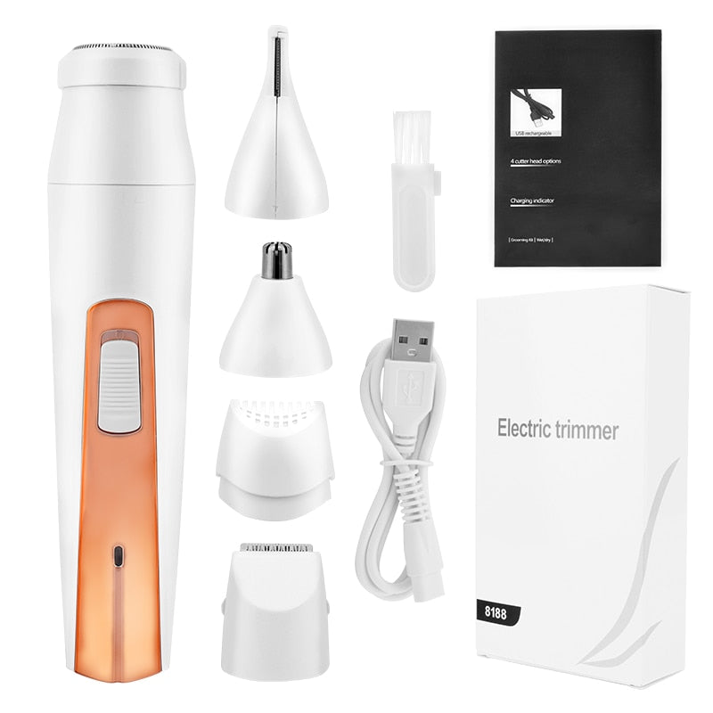 Electric Eyebrow Trimmer USB Rechargeable 4 In 1 Clipper Hair Remover Machine Women Shaver Lady Epilator Razor Face Makeup Tool