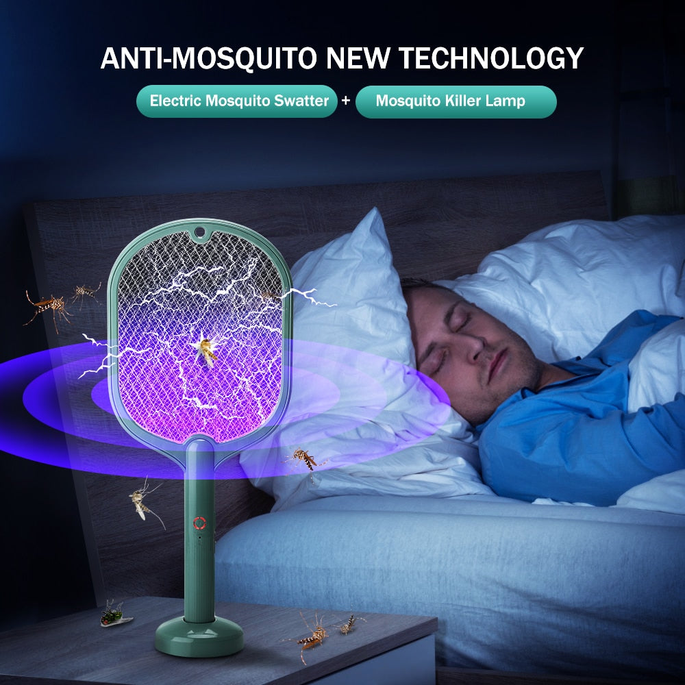 Smart Electric Insect Racket Swatter Zapper 3000V USB Rechargeable Summer Mosquito Lamp Bug Killer Trap Vertical Wall Held