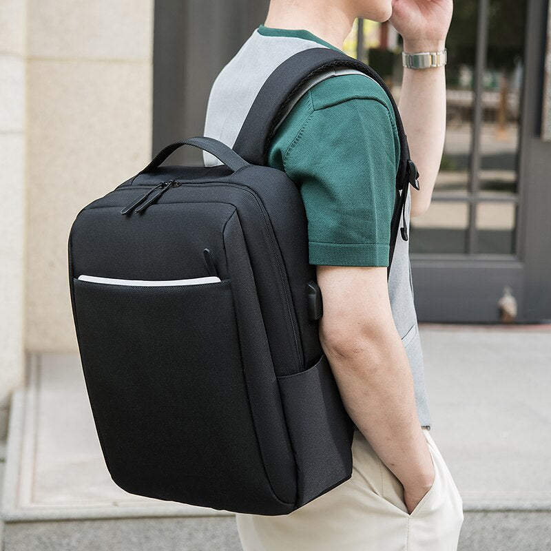 Simple Business Style Men's Backpacks For 15.6 Inches Laptop Portable Backpack With USB Charging Gray Multifunctional Male Bag