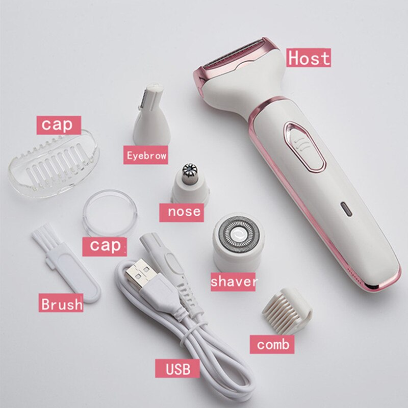 Hair Removal Trimmer for Nose Electric Facial Epilator Women'S Remover Body Shaver Machine Eyebrows Lips USB Charge Waterproof