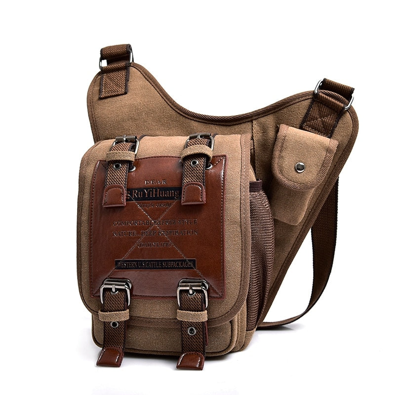 Men's Vintage Retro Style Canvas Leather Saddle Bag Satchel Shoulder Bag Messenger Bag Travel Motorcycle Bags for Men