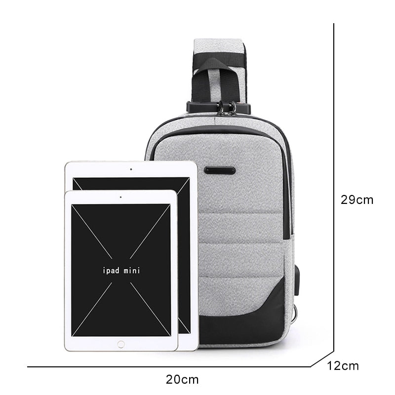 Multi-function Crossbody Bags For Men USB Charging Messenger Chest Bag Anti-theft Combination Lock Rucksack Male Business Casual