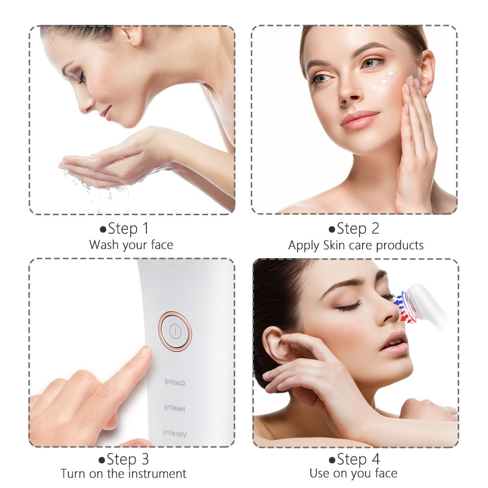 Hot&Cold Facial Vibration Massager Ice Skin Care Calm Skin Shrink Pore Warm Heating Relax Face Lifting Beauty Device