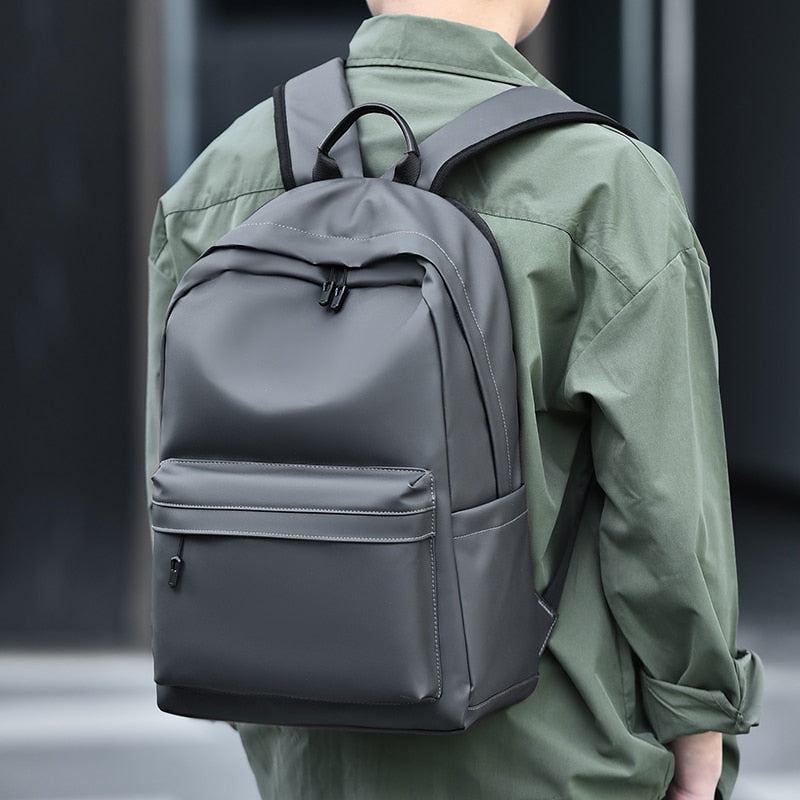 Backpack For Men PU Leather High Quality Business Travel Bag Solid Color Rucksack Unisex Simple Bagpack Holds 15.6 Inches Laptop