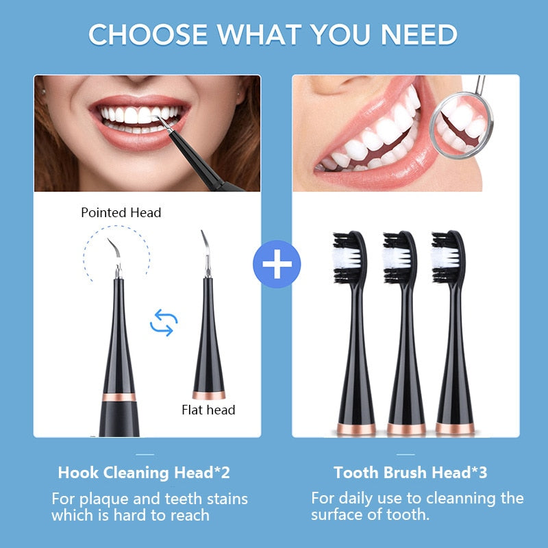 Smart Sonic Dental Scaler Electric Toothbrushes USB Rechargable Adults Toothbrush Dental Calculus Remover Tips Tooth Brush Heads