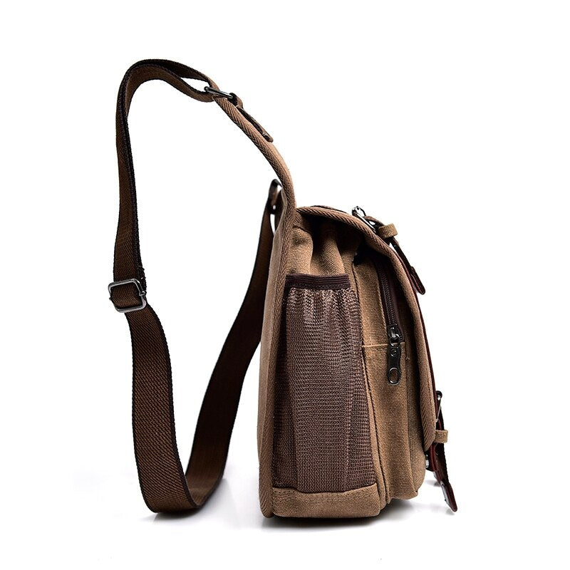 Men's Vintage Retro Style Canvas Leather Saddle Bag Satchel Shoulder Bag Messenger Bag Travel Motorcycle Bags for Men