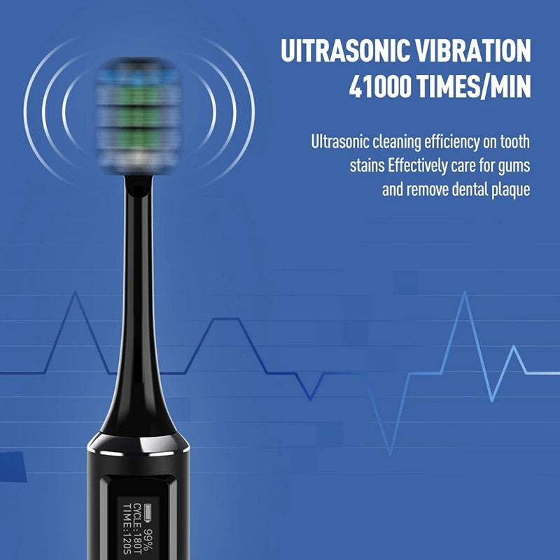 Ultrasonic Electric Toothbrush 5 Modes USB Rechargeable Adult Tooth Brushes Sonic Vibrating Deep Cleaning 3pcs Replacement Heads