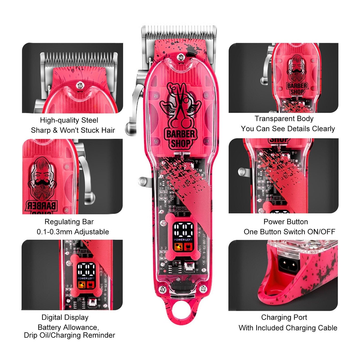 New Electric Hair Clippers Cordless Hair Trimmer Haircut Kit 16 Guide Combs Hair Trimming Styling Grooming Kit Barber Tool