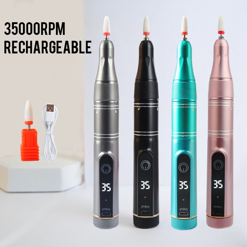 35000RPM Rechargeable Nail Drill Machine Cordless Manicure Drill Nail Cuticle E-File Nail Professional Nail Drill Machine
