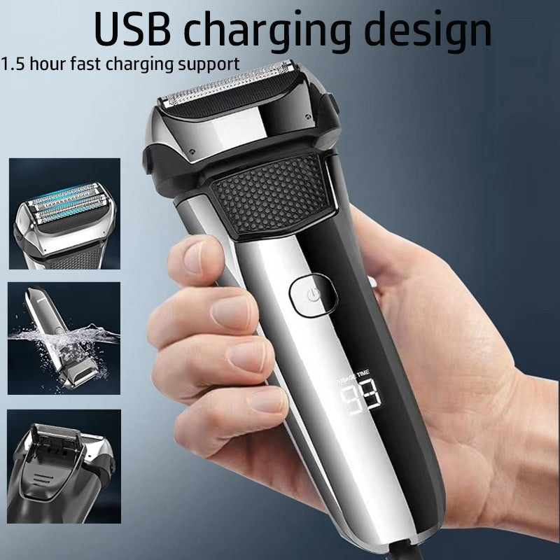 Washable Wet & Dry Electric Shaver for Men Beard Electric Razor Rechargeable Head Bald 3-blade Shaving Machine System