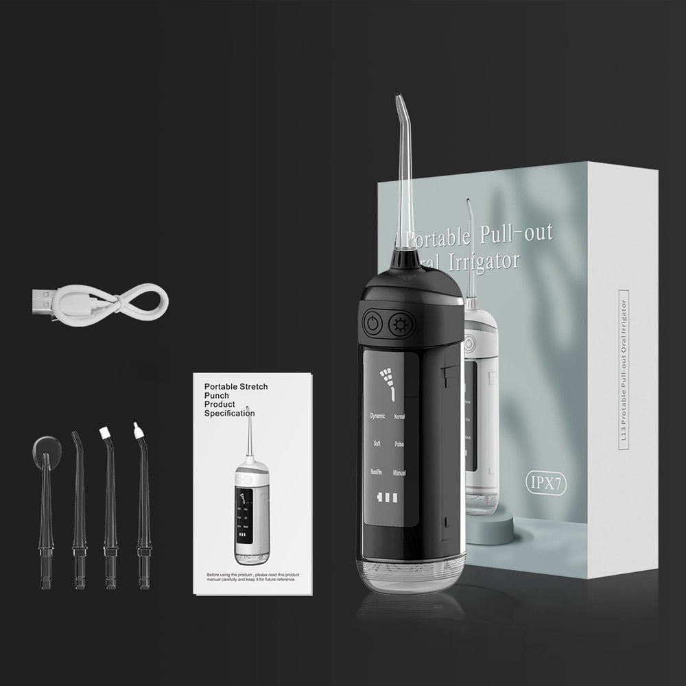 Newest Stretch Oral Irrigator Intelligent Portable Dental Water Jet Flosser Rechargeable for Teeth Cleaning IPX7 180ml Tank 4Tip