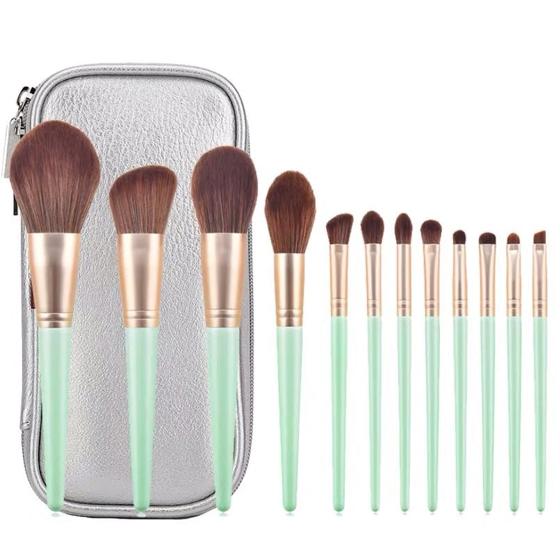 12pcs Poppies Makeup Brushes Set Beginner Foundation Eye Shadow Loose Powder Blush Highlight Brush