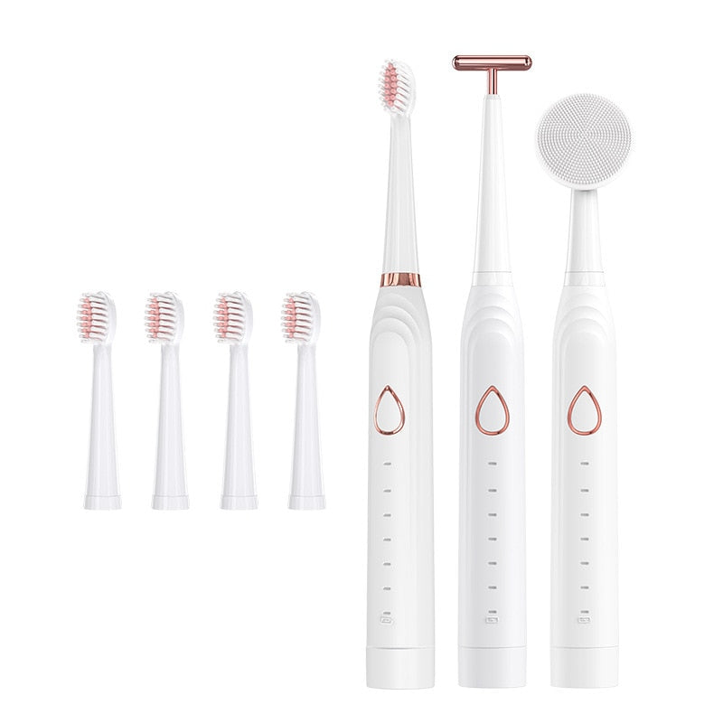 Smart Ultrasonic Electric Toothbrush for Adults Multifunction 6 Mode Sonic Teeth Tooth Brushes with 7 Replacement Head Household