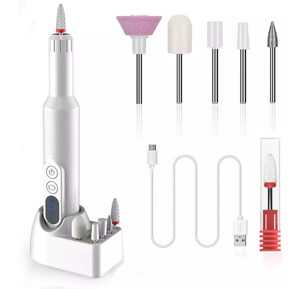 Electric Nail Drill Machine with Charging Base Electric Nail Sander Cordless Rechargeable Manicure Pedicure Set Nail Art Tools