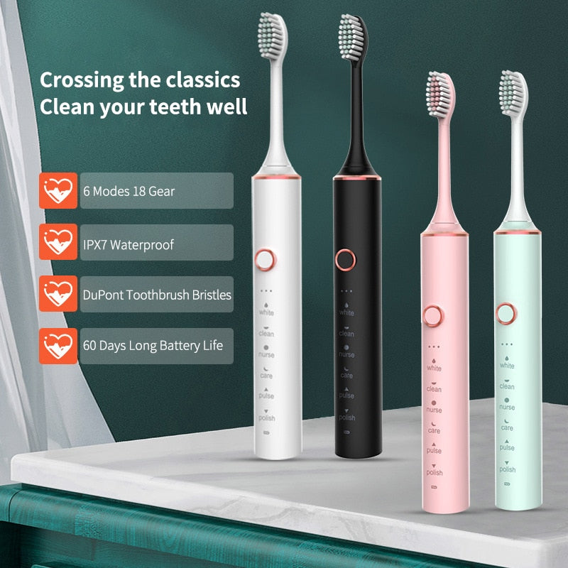 Fashion Ultrasonic Electric Toothbrush Rechargeable USB for Adults Sonic Automatic Tooth Brush Whitening Oral Hygiene 8 Replacement Head