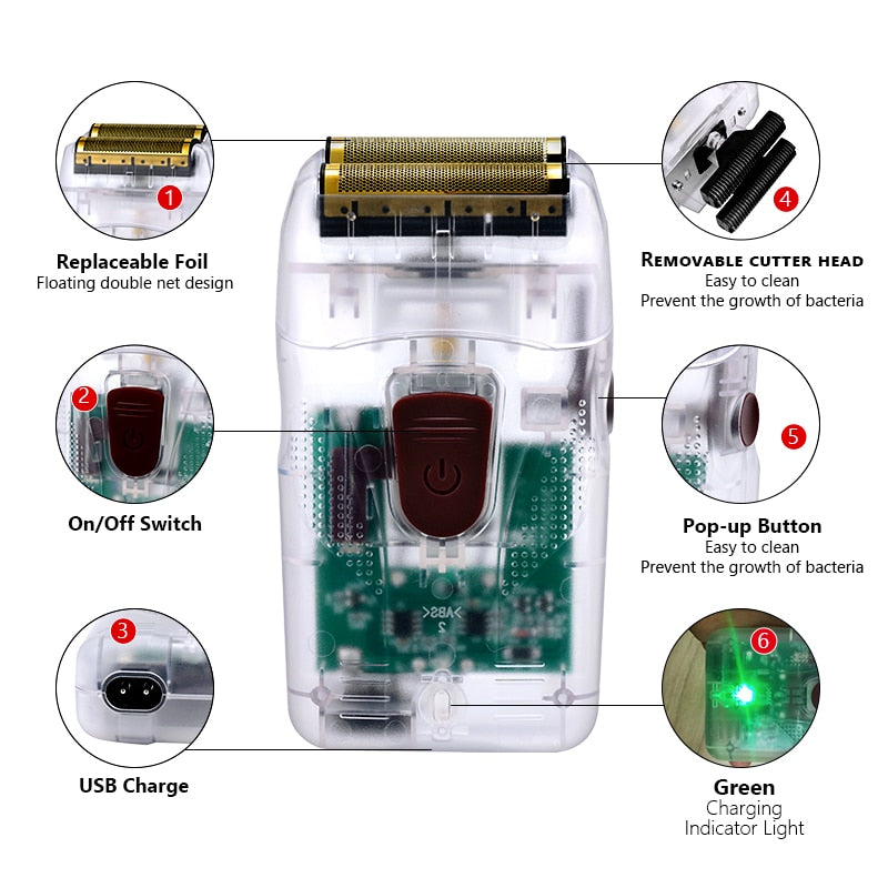 New Transparent Professional Rechargeable Hair Clipper Shaver Grooming Kit Trimmer Beard Razor Hair Cutting Machine Men LCD