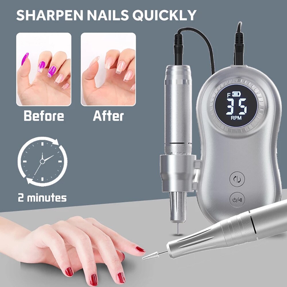 Professional Nail Drill Machine 35000RPM Speeds Rechargeable Manicure Pedicure Tools With LCD Display Nail File For Polish Nails