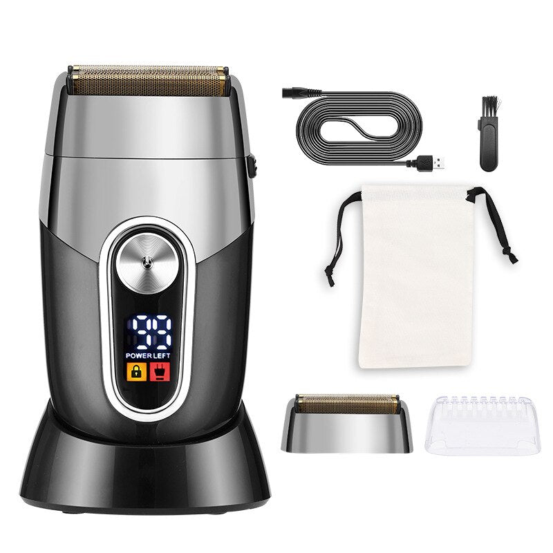 Powerful Electric Shaver for Men Reciprocating Two-head Electric Shaver Washable Rechargeable Shaver with Digital Display Base